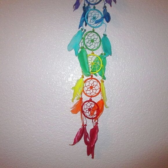 Rainbow Dream Catcher Native Sacred Hoop Chakras Beads Feathers 25" Home Wall - Picture 3 of 7